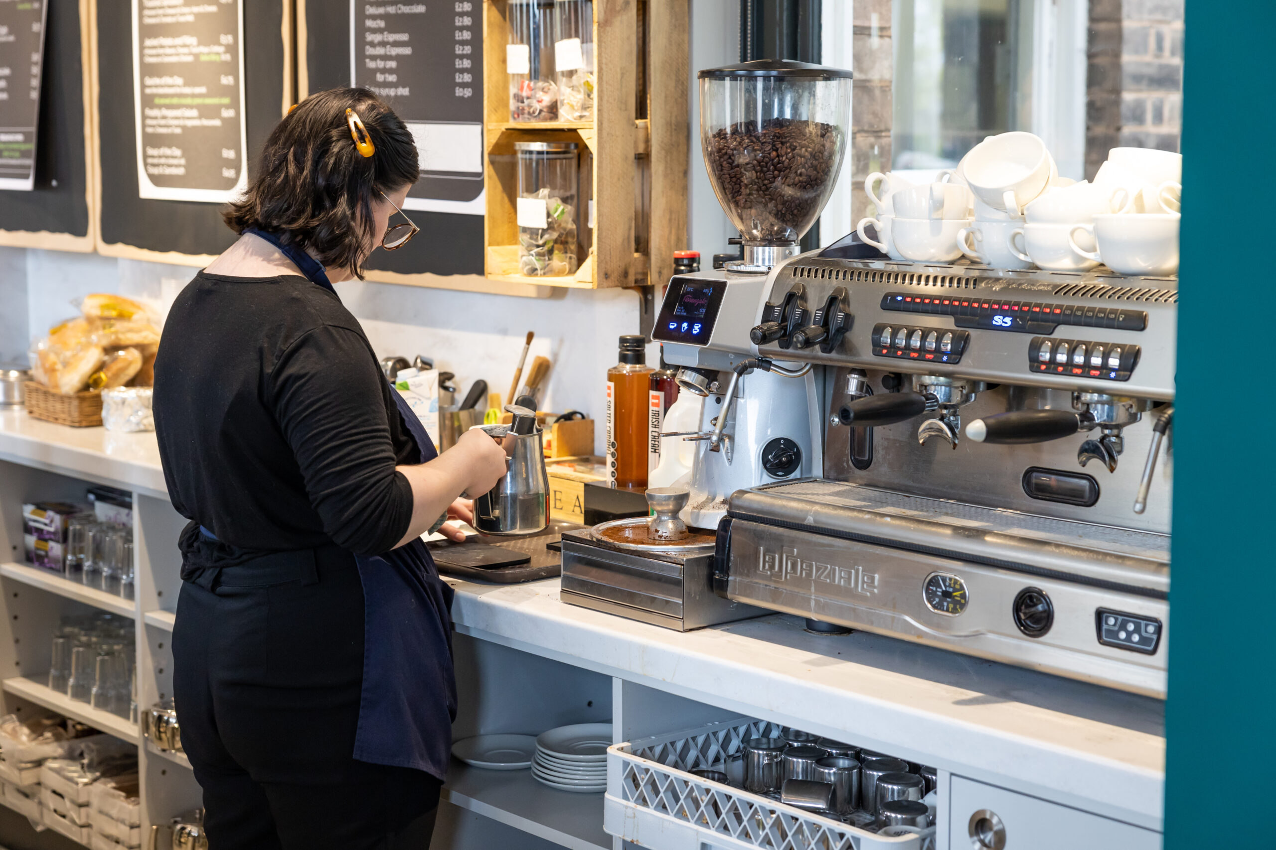 Serving customers in the café 